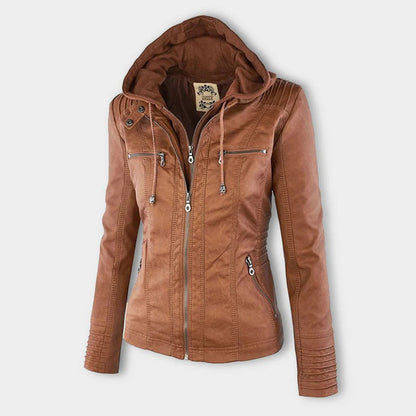 Giacca Donna in Pelle Vera con Cappuccio Rimovibile Antivento - Brentozzi