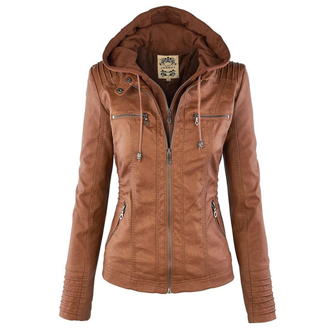Giacca Donna in Pelle Vera con Cappuccio Rimovibile Antivento