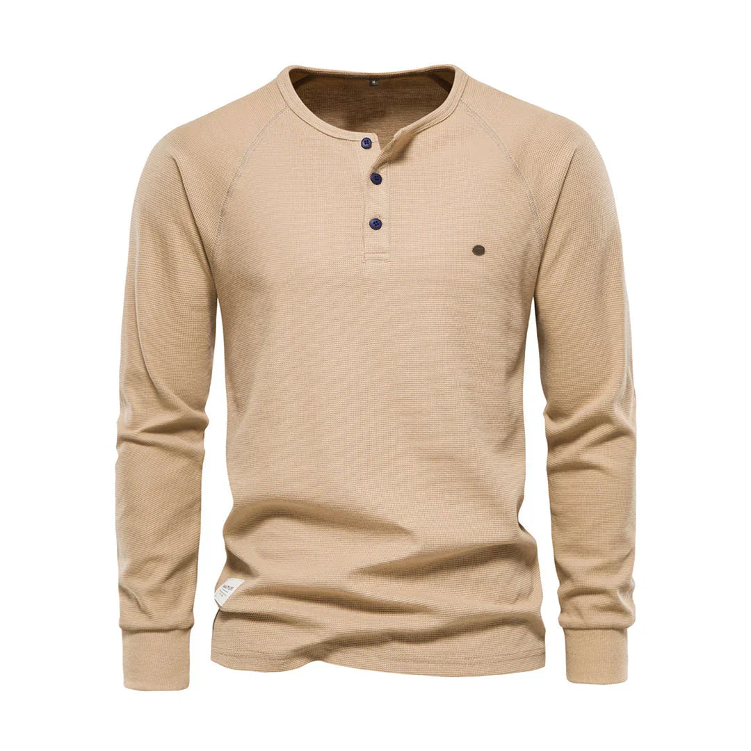 Camicia Uomo Manica Lunga Collo Tondo con Bottoni Comoda