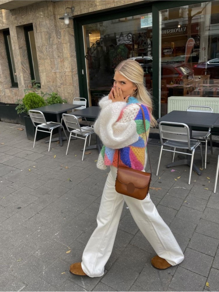 Cardigan Donna Patchwork Maglia Morbida Manica Lunga - Brentozzi