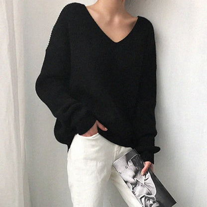 Maglione Donna Oversize Scollo a V Manica a Palloncino