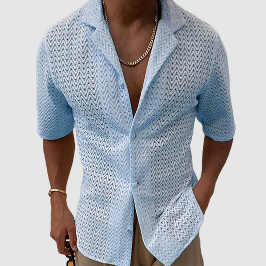 Camicia Uomo Manica Corta Traspirante Taglio Slim Estate Bottoni - Brentozzi