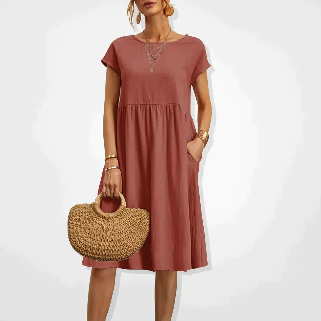 Abito Midi Donna Manica Corta Tasche Estivo