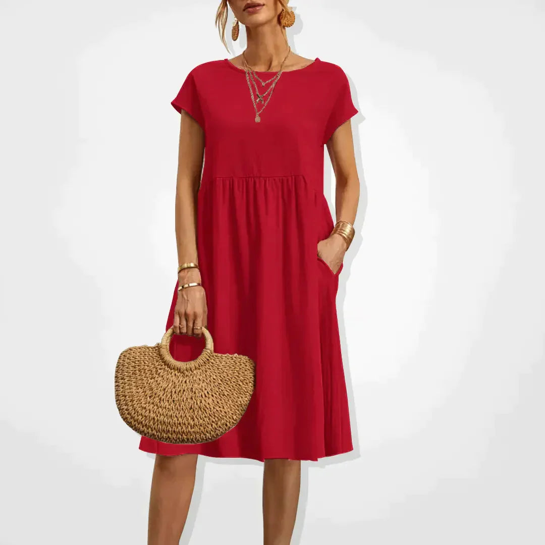Abito Midi Donna Manica Corta Tasche Estivo