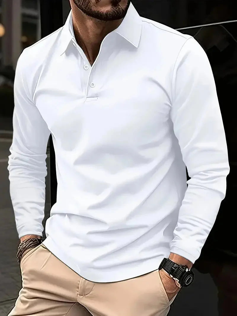 Langarm-Polohemd – Atmungsaktiv – Halbgeknöpft – Polohemd – Herrenhemden-Weiß-S-Chaps Herrenmode