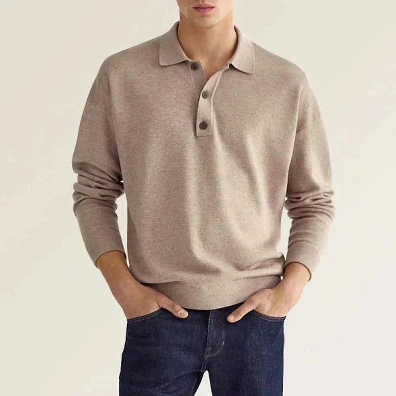 Langarm-Polohemd – weiches, bequemes Polohemd für Herren mit halben Knöpfen-Sand-S-Chaps Herrenmode