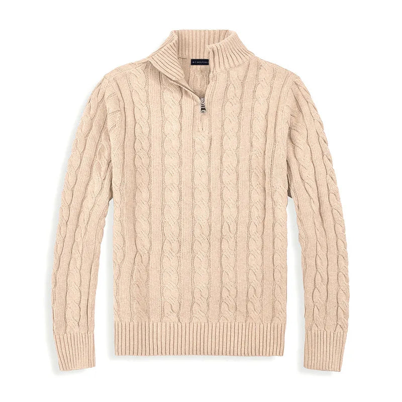 Maglione Uomo Mezza Zip Collo Alto con Polsini a Costine