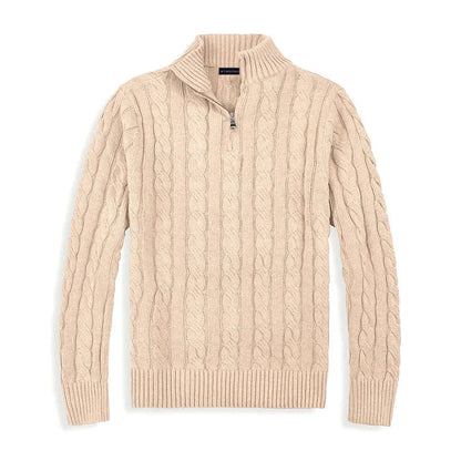 Maglione Uomo Mezza Zip Collo Alto con Polsini a Costine