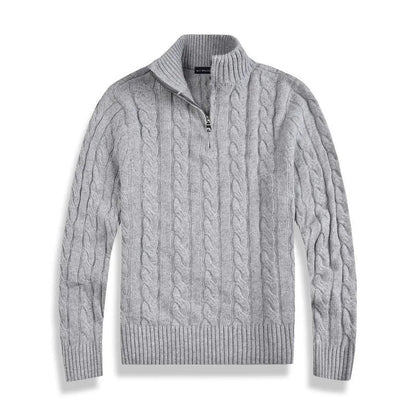Maglione Uomo Mezza Zip Collo Alto con Polsini a Costine