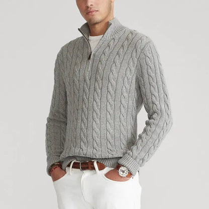 Maglione Uomo Mezza Zip Collo Alto con Polsini a Costine