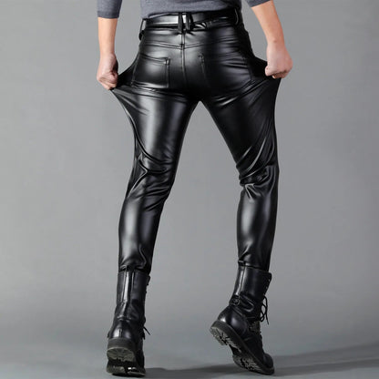 Pantaloni Uomo in Pelle Sintetica Stretch Slim Fit