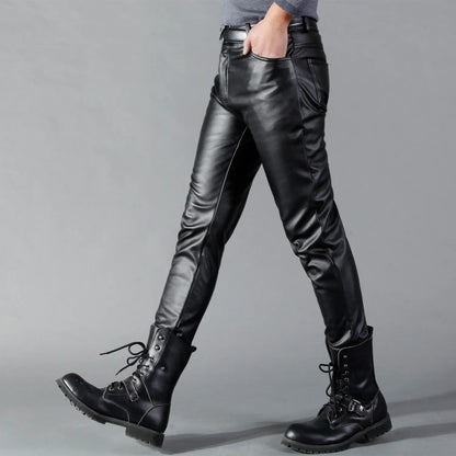 Pantaloni Uomo in Pelle Sintetica Stretch Slim Fit