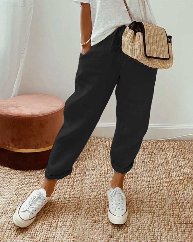 Pantaloni Lino Donna Vita Elastica