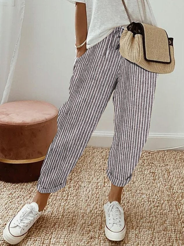 Pantaloni Lino Donna Vita Elastica