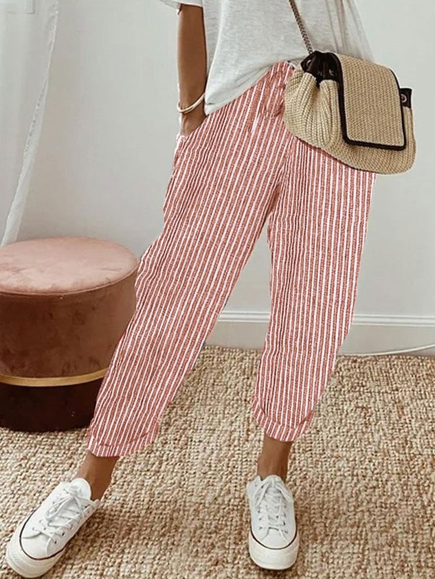 Pantaloni Lino Donna Vita Elastica