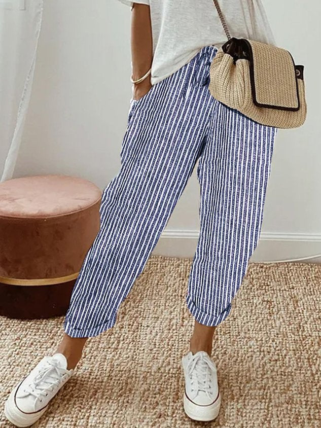 Pantaloni Lino Donna Vita Elastica