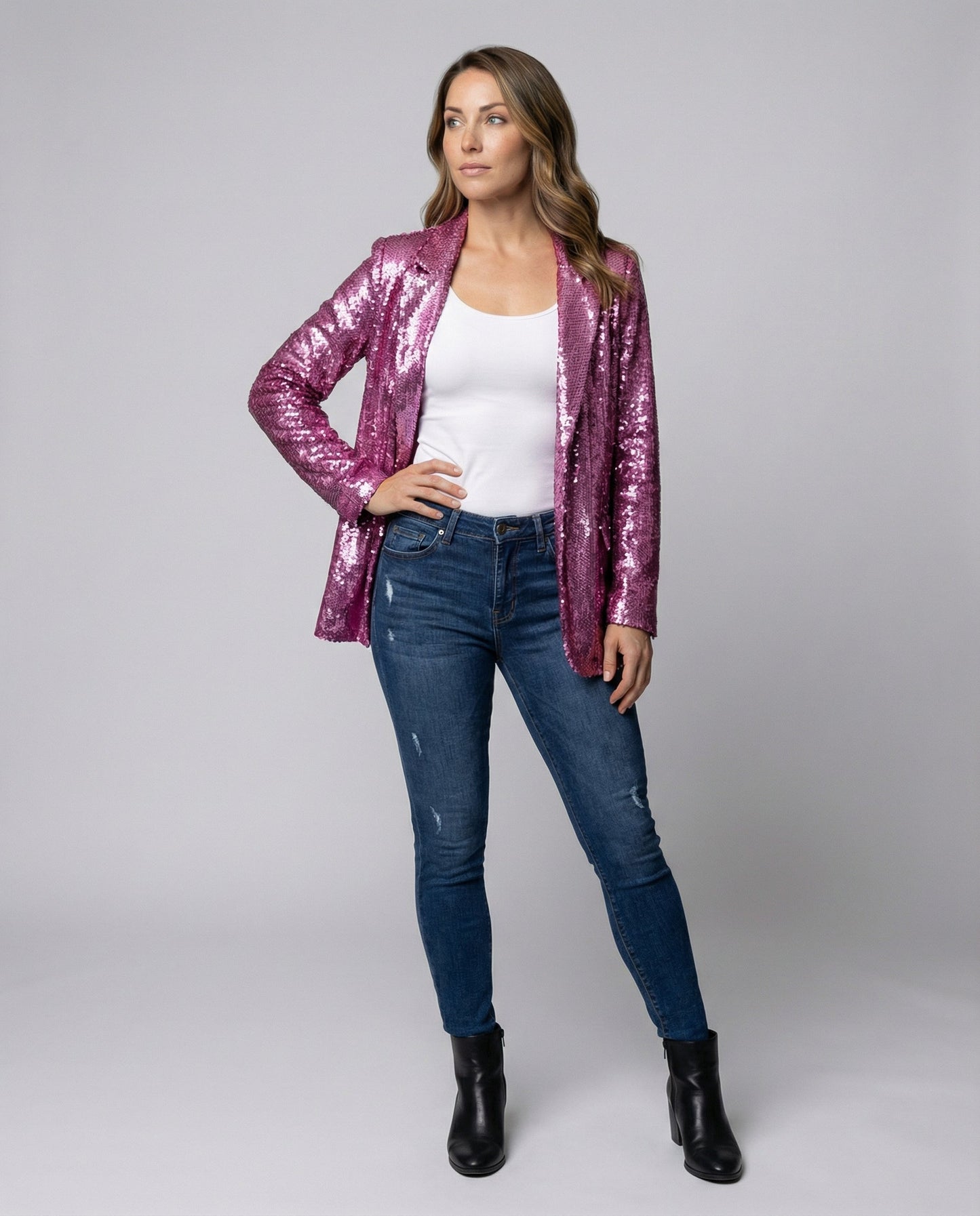 Blazer Donna Paillettes Elegante Slim Fit