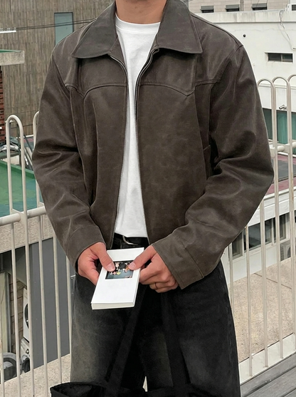 Giacca Bomber Uomo in Pelle Vintage Casual - Vesarelli