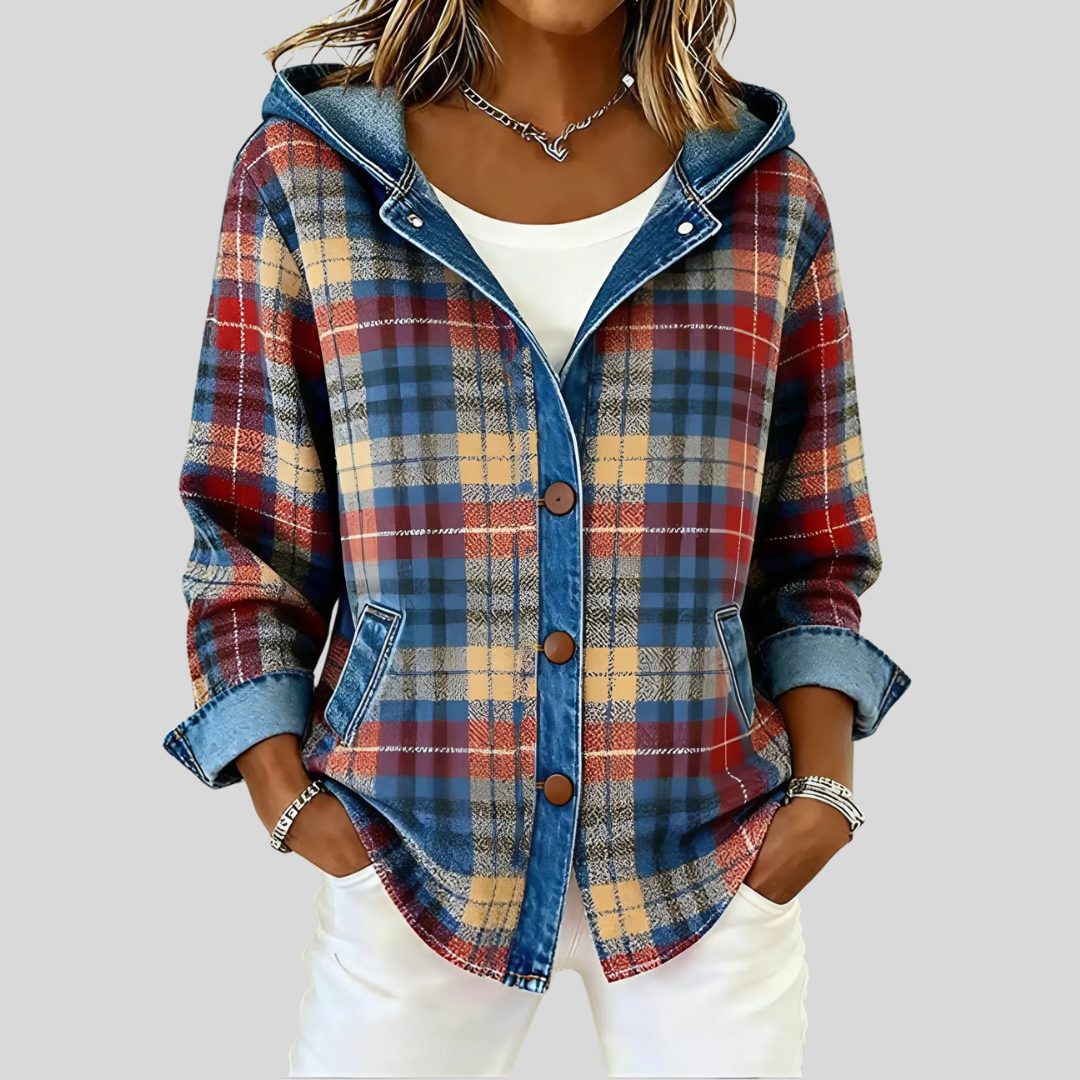 Giacca Donna a Quadri con Cappuccio Regular Fit - Vesarelli