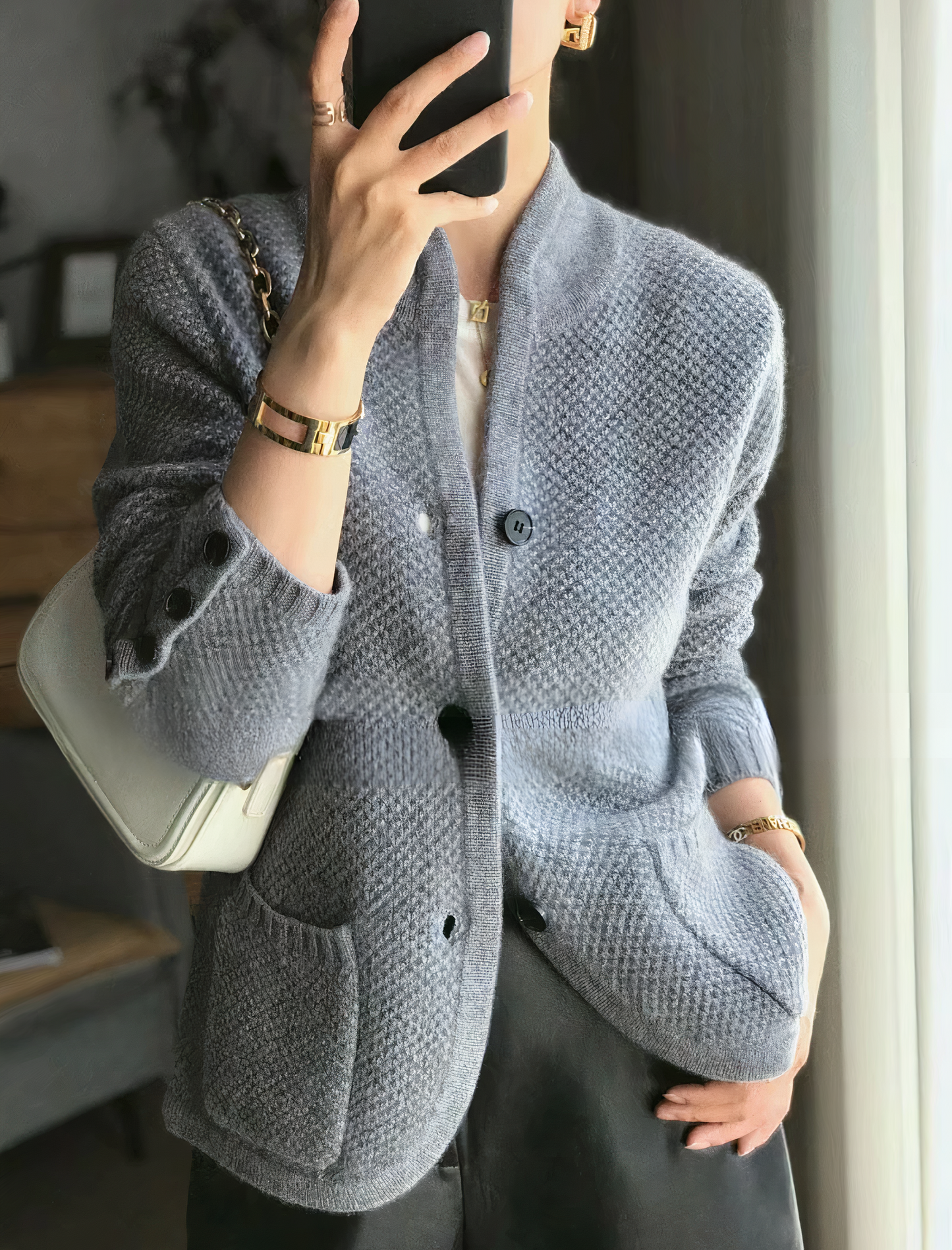 Cardigan Donna in Maglia con Bottoni Casual