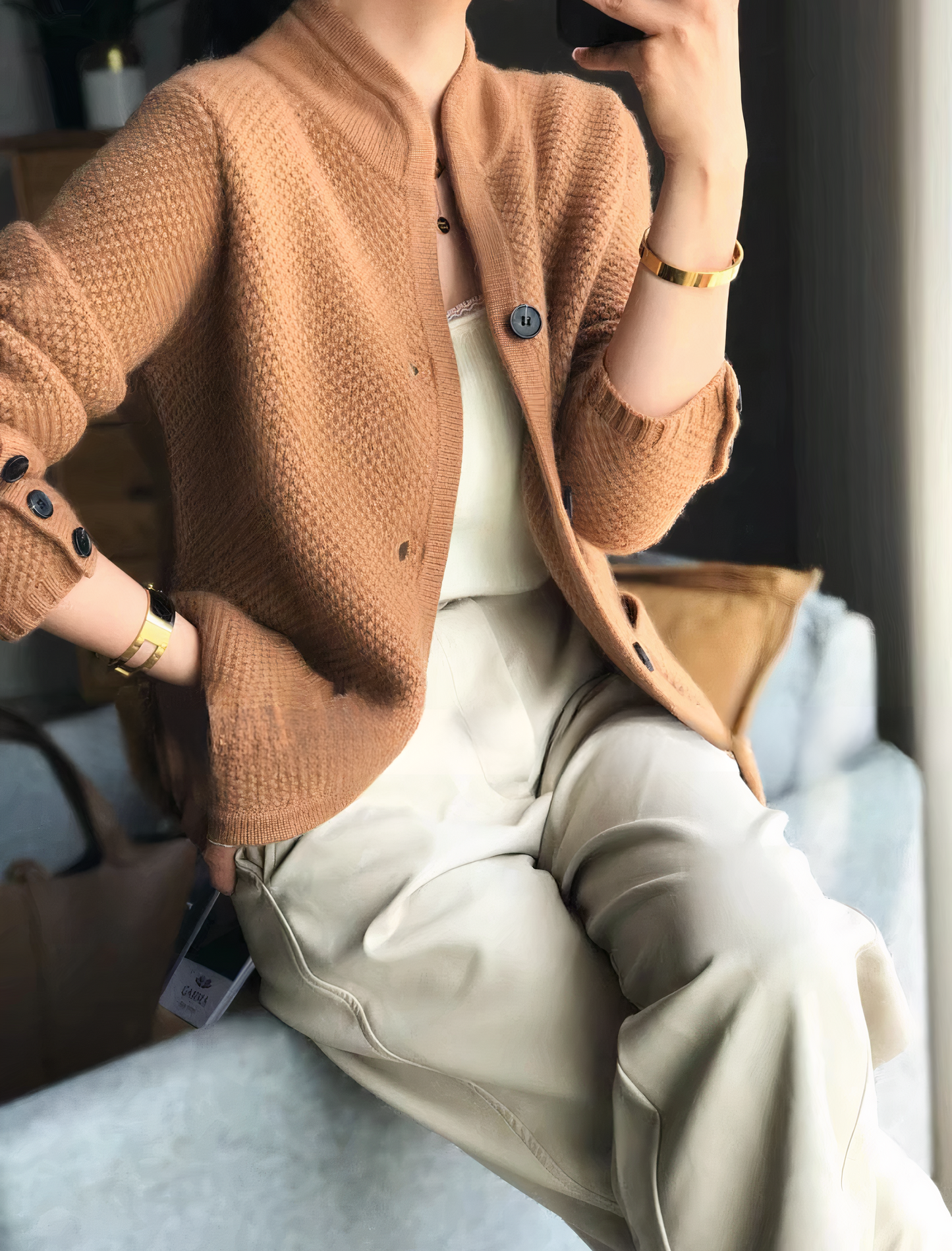 Cardigan Donna in Maglia con Bottoni Casual