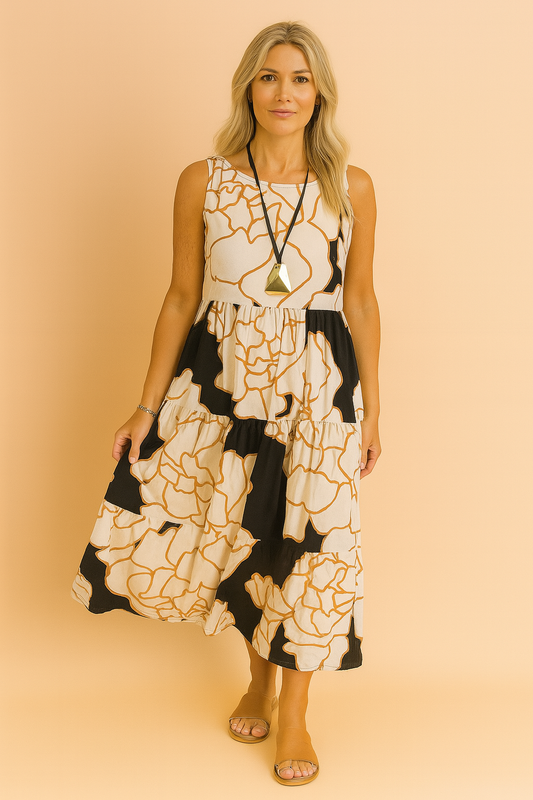 Abito Elegante Donna Fantasia Floreale Scollo Classico - Vesarelli