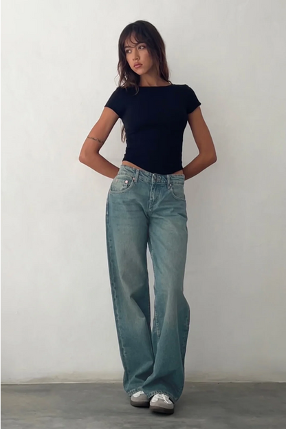 Jeans Baggy Donna in Tessuto Stretch Lunghezza Lunga