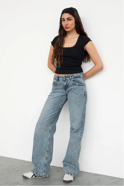 Jeans Baggy Donna in Tessuto Stretch Lunghezza Lunga