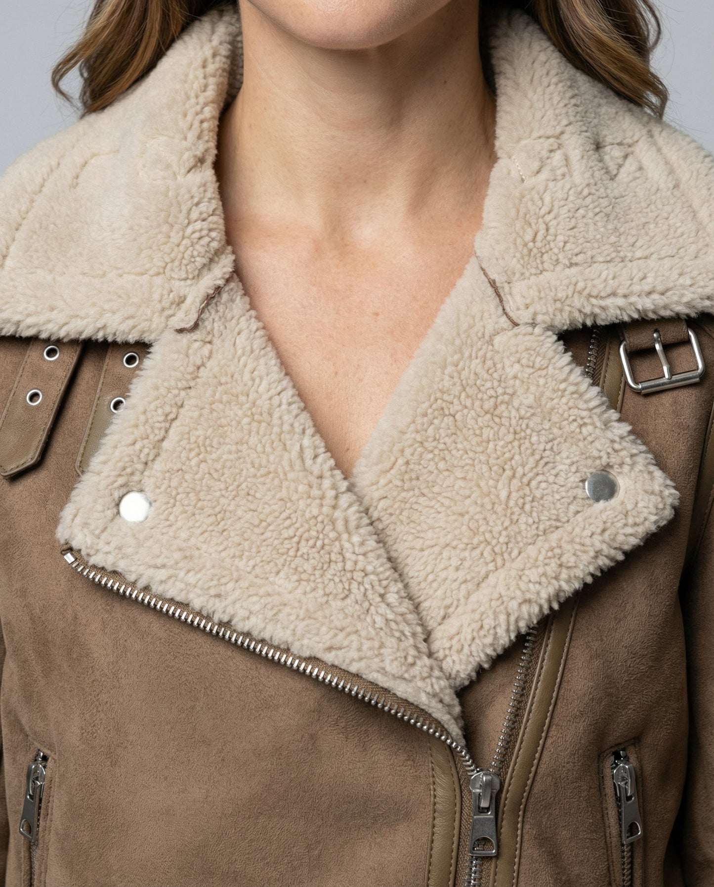 Giacca Donna in Pelle Scamosciata con Fodera Sherpa