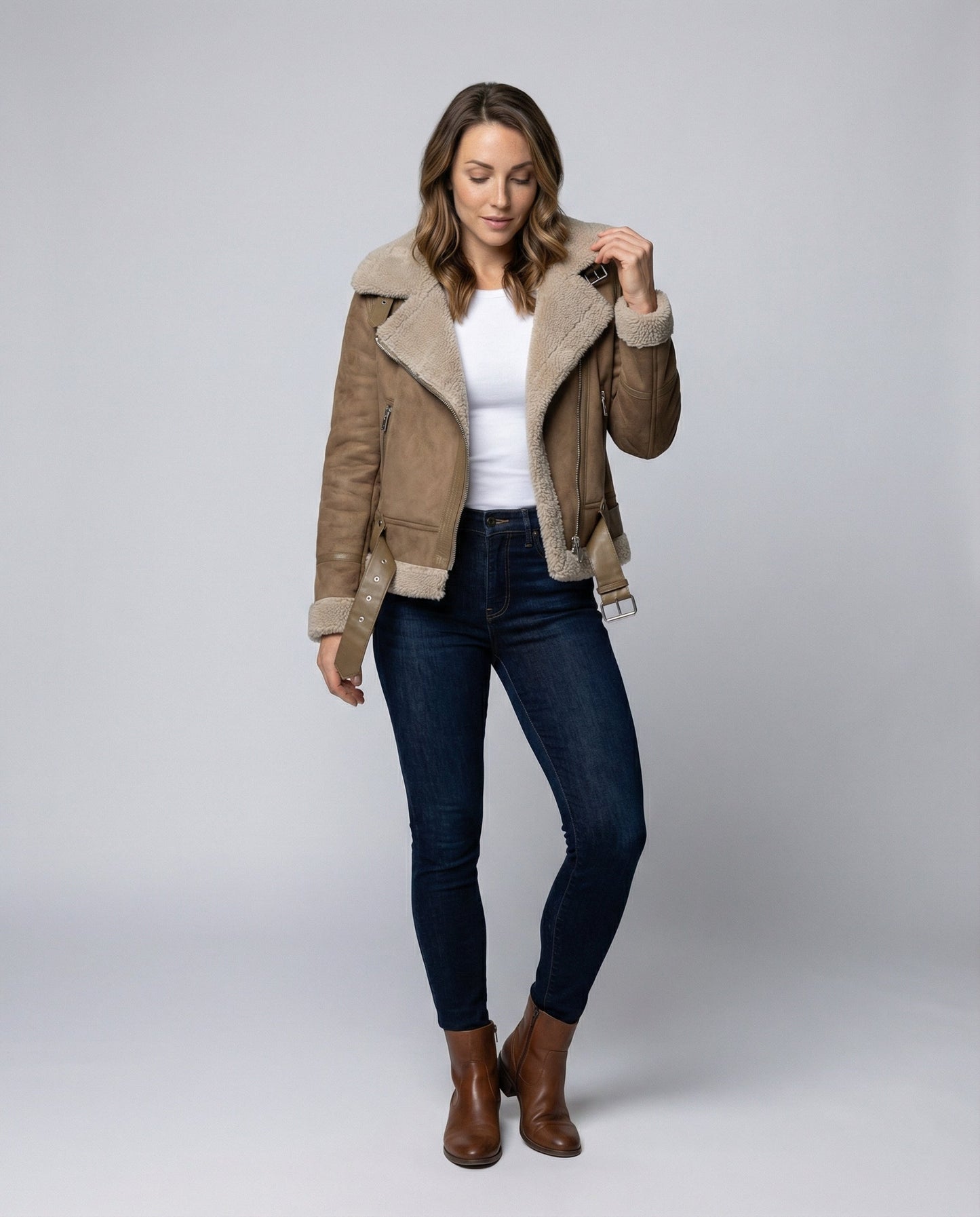 Giacca Donna in Pelle Scamosciata con Fodera Sherpa - Brentozzi