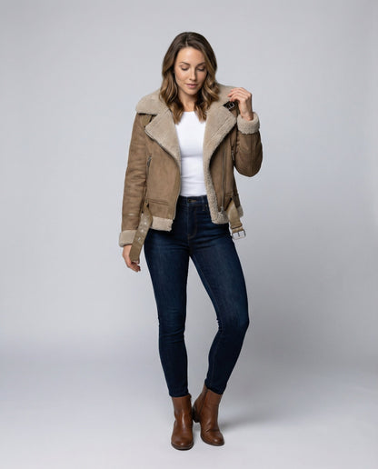 Giacca Donna in Pelle Scamosciata con Fodera Sherpa - Brentozzi