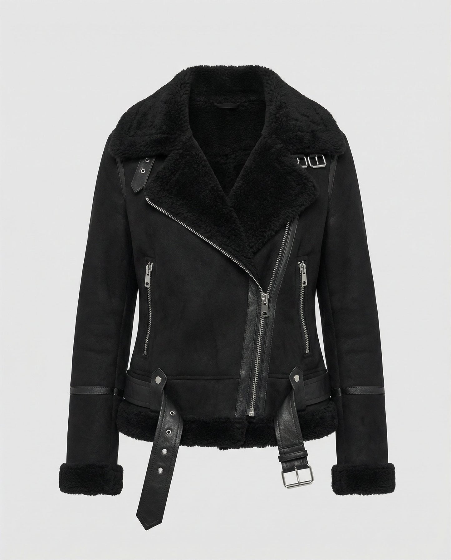 Giacca Donna in Pelle Scamosciata con Fodera Sherpa