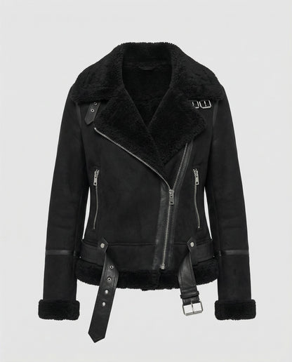 Giacca Donna in Pelle Scamosciata con Fodera Sherpa