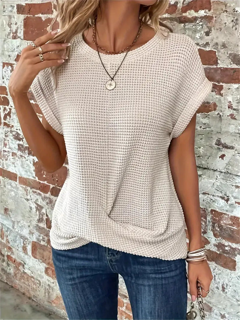 Maglietta Donna Casual con Torsione Frontale e Maniche Arrotolate, Stile Estivo Elegante e Comodo 4