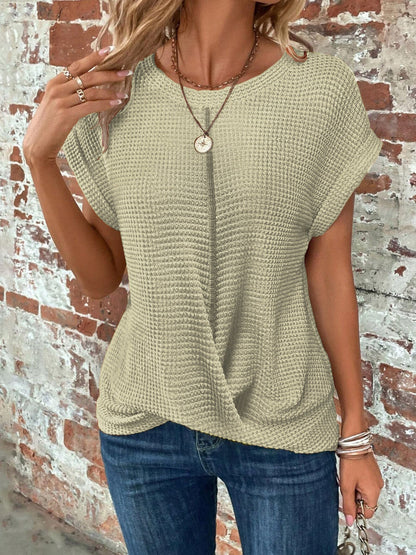 Maglietta Donna Casual con Torsione Frontale e Maniche Arrotolate, Stile Estivo Elegante e Comodo 6