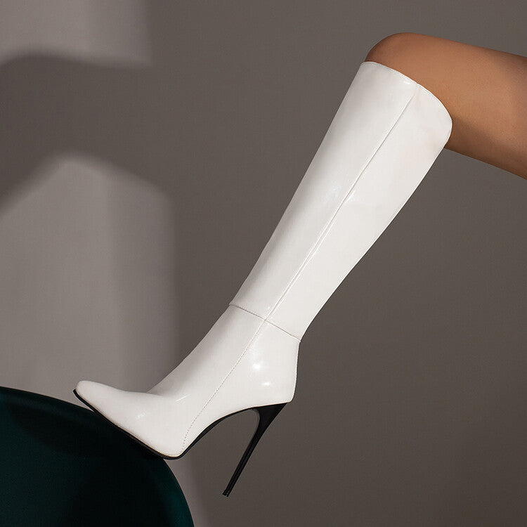 Stivali Donna Alti Punta Tonda Tacco Zip Laterale