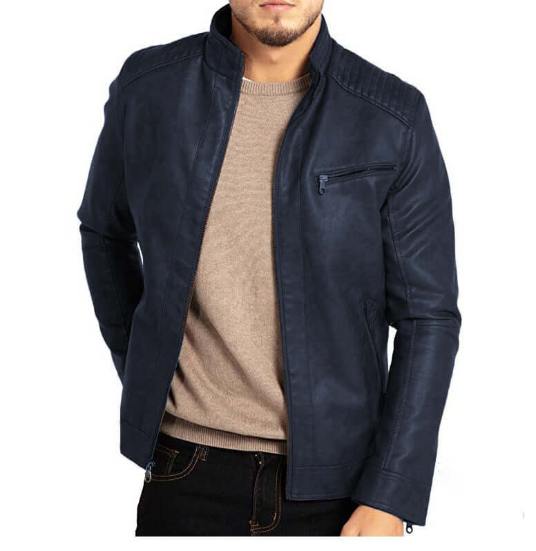 Giacca Uomo in Pelle PU Collo Alto con Zip