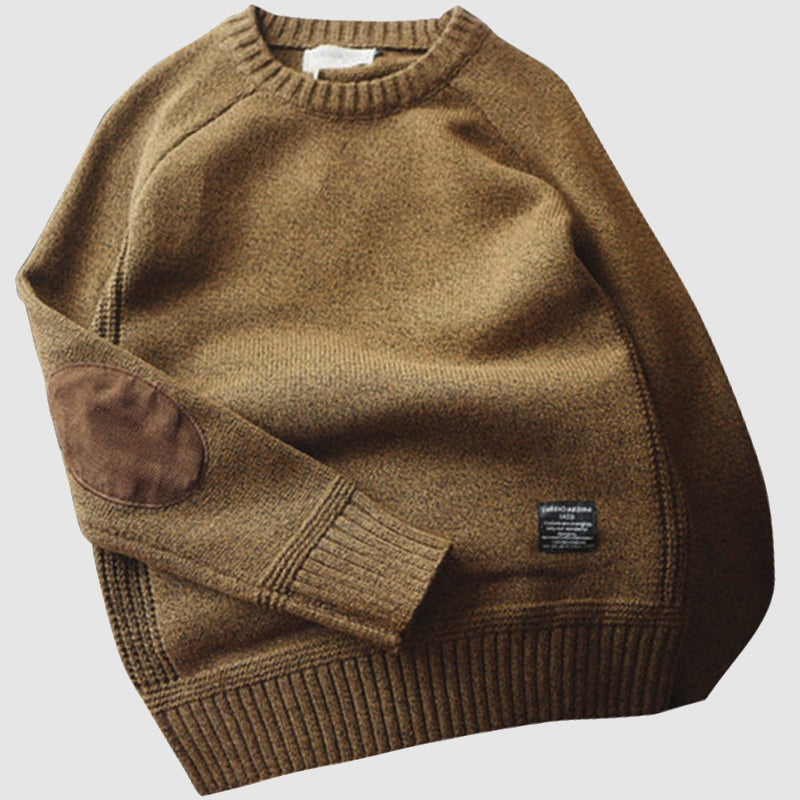 Maglione Uomo Girocollo con Toppe ai Gomiti Casual Morbido