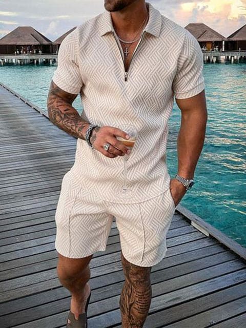 Completo Tempo Libero Uomo Due Pezzi con Stampa Casual