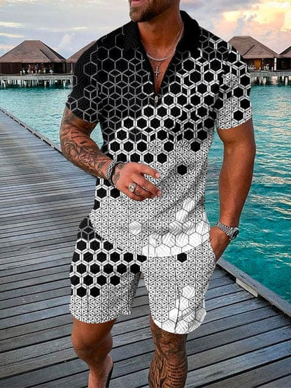 Completo Tempo Libero Uomo Due Pezzi con Stampa Casual