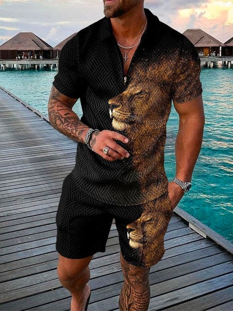 Completo Tempo Libero Uomo Due Pezzi con Stampa Casual