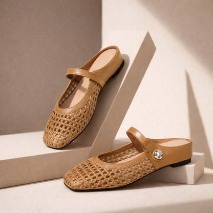 Mara | Mule da Donna Intrecciata Mary Jane Strap Punta Quadrata 4