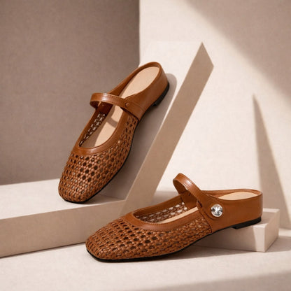 Mara | Mule da Donna Intrecciata Mary Jane Strap Punta Quadrata 5