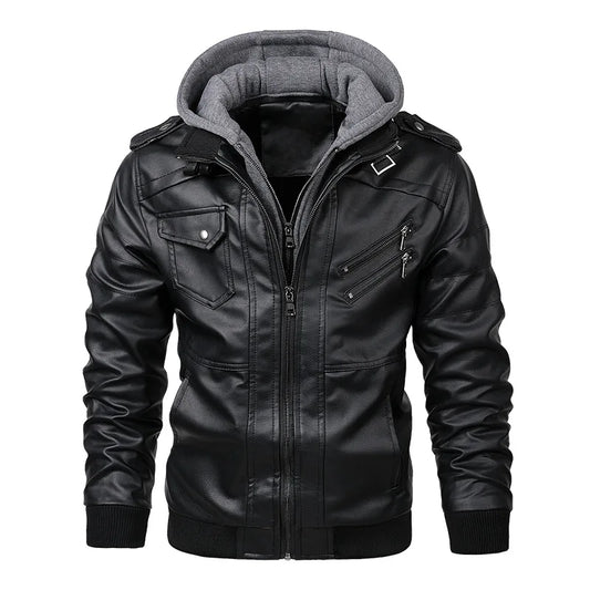 Giacca Uomo in Pelle Casual con Cappuccio - Vesarelli