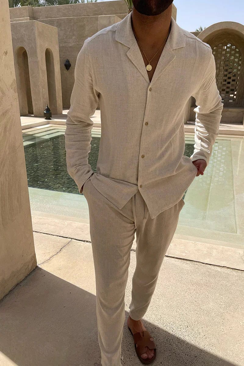 Completo Uomo Lino Camicia Pantaloni Vestibilità Classica - Brentozzi