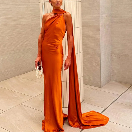 Abito Maxi Donna Monospalla in Raso Elegante - Vesarelli