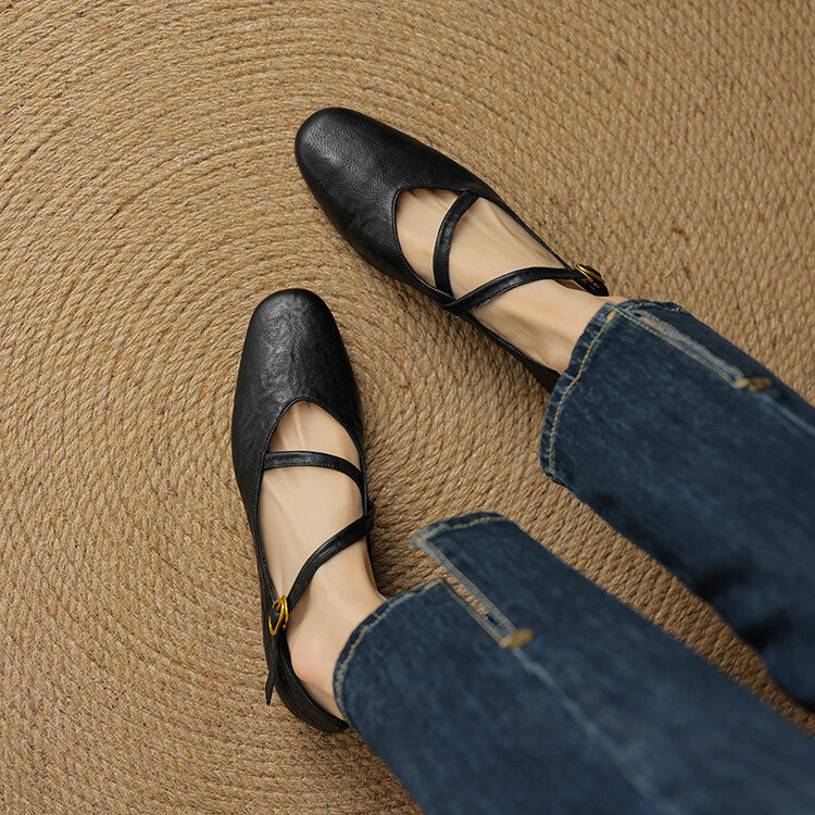 Marjova | Scarpe Donna Mary Jane Piatte in Pelle Cinturini Incrociati 4