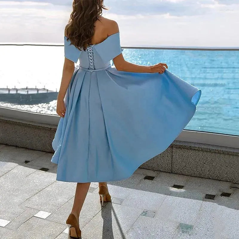 Matilde | Abito Midi Donna in Raso Spalle Scopert 3
