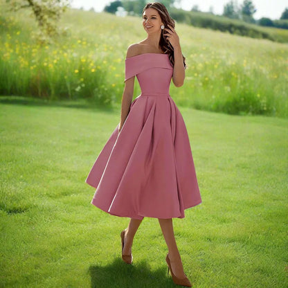 Matilde | Abito Midi Donna in Raso Spalle Scopert 4