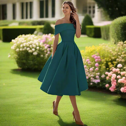 Matilde | Abito Midi Donna in Raso Spalle Scopert 5